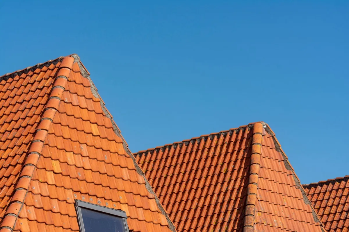 Clay barrel tile rooflines on homes in Newark, OH